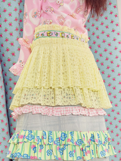 Lace Pleated Apron A-line Skirt