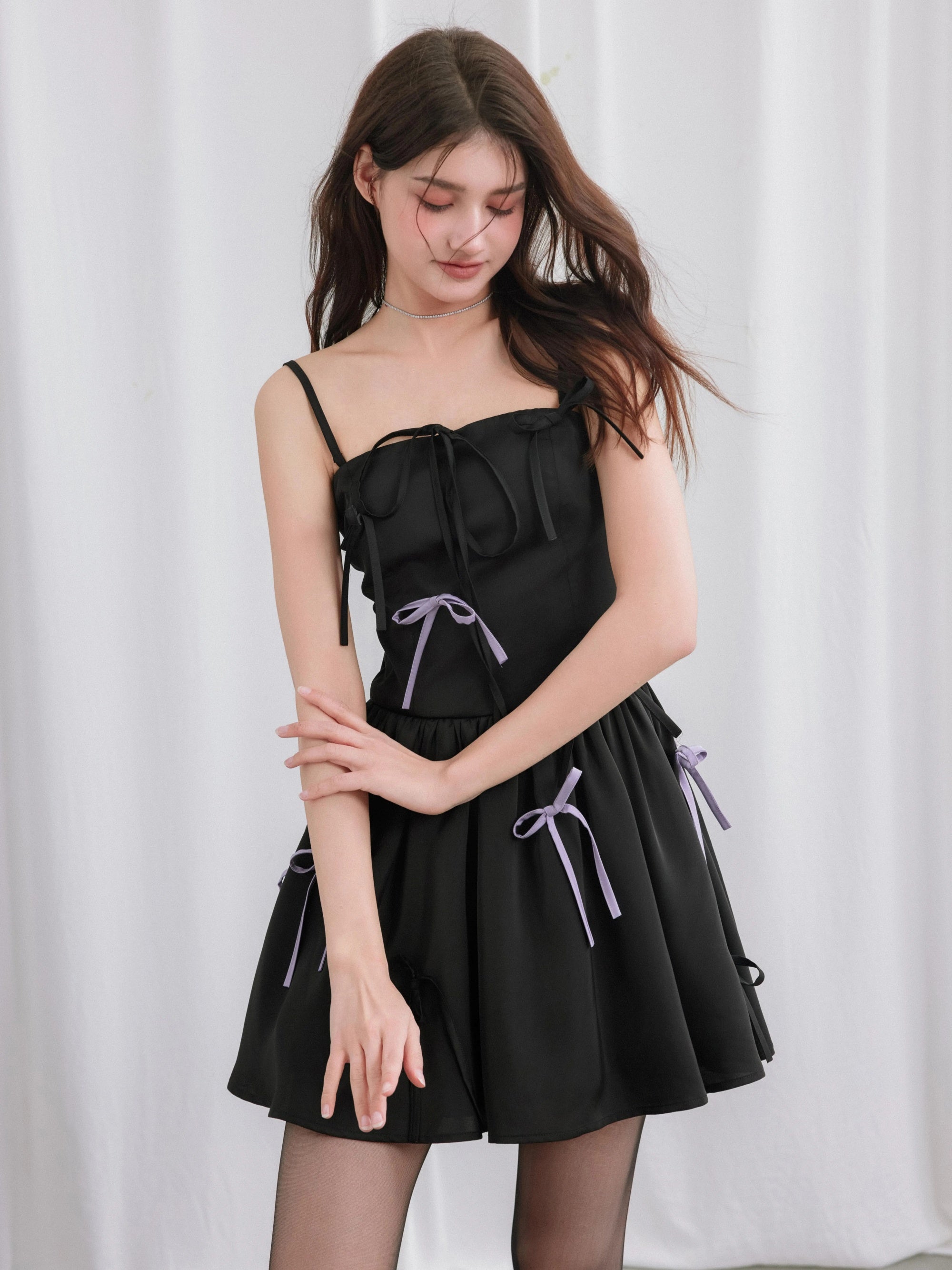 Bow Romantic Suspender Gather Dress