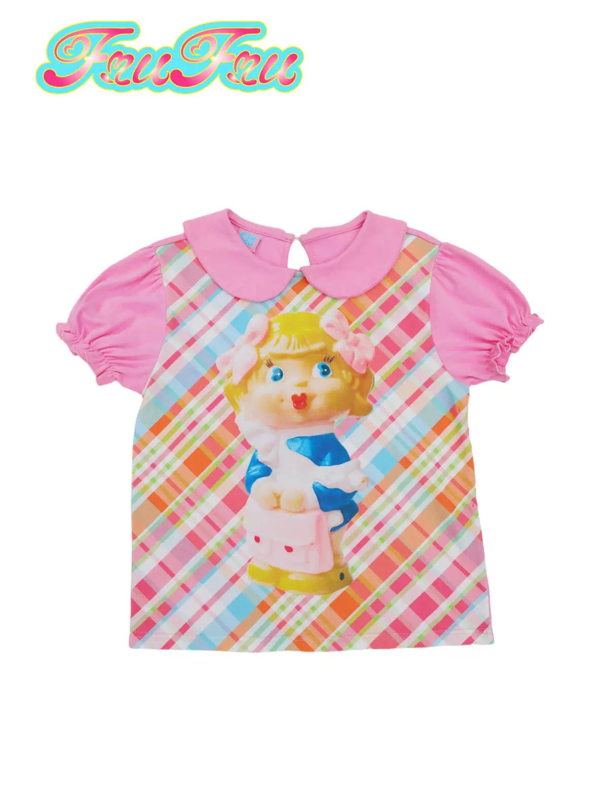 Cute Doll Collar Toy Print Puff Sleeve T-shirt