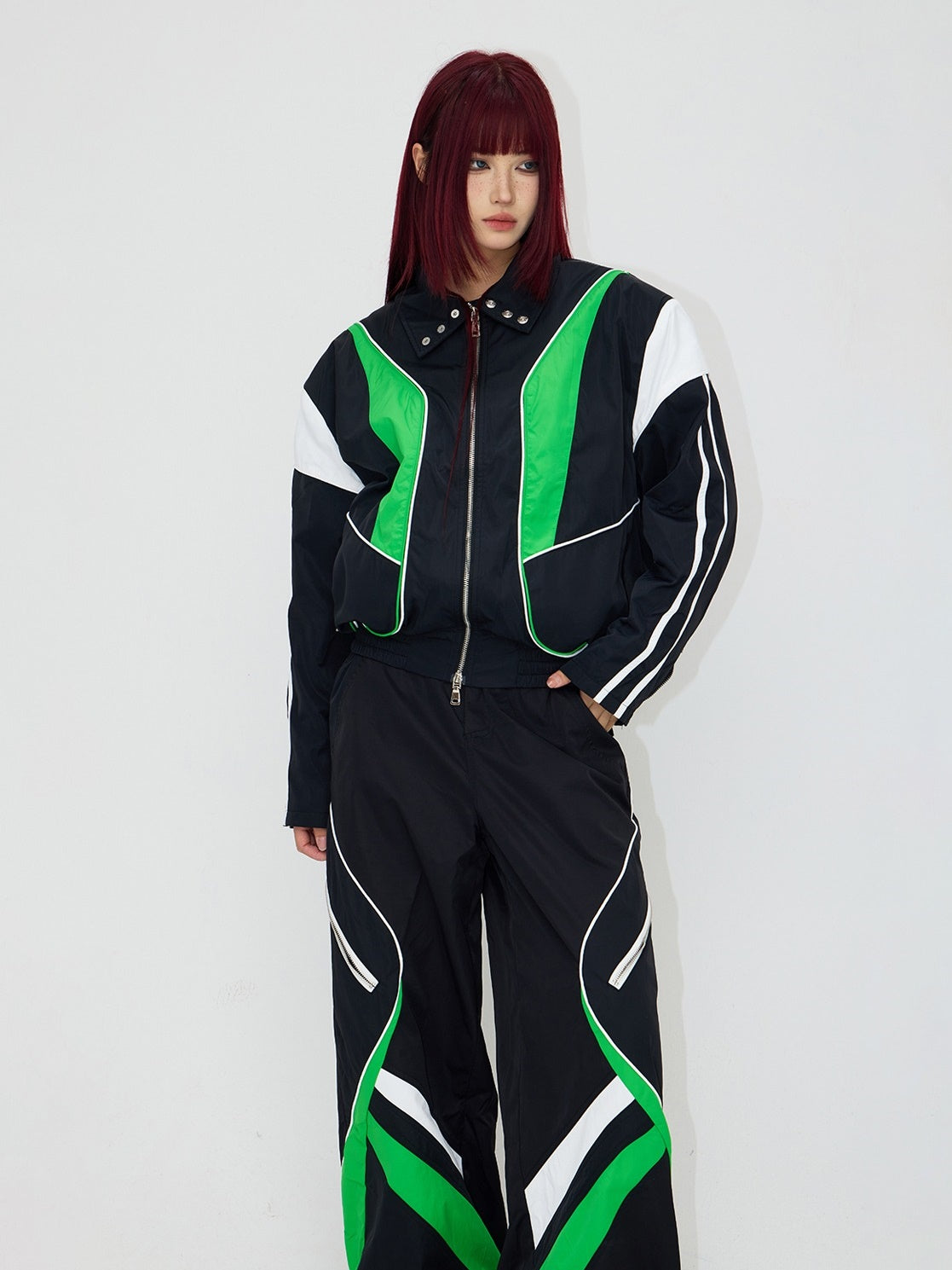 Contrast Color Casual Sports Jacket &amp; Pants