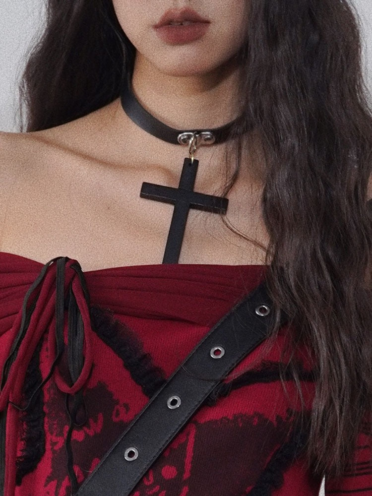 Punk Big Cross Choker