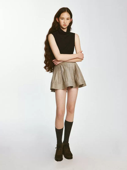 Pile Collar Sleeveless Knitted Top