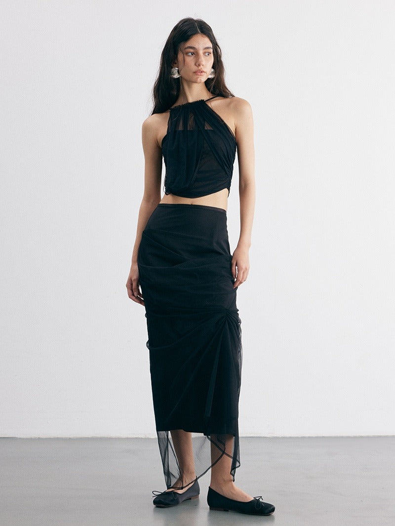 Mesh Irregular Gathering Stitching Camisole