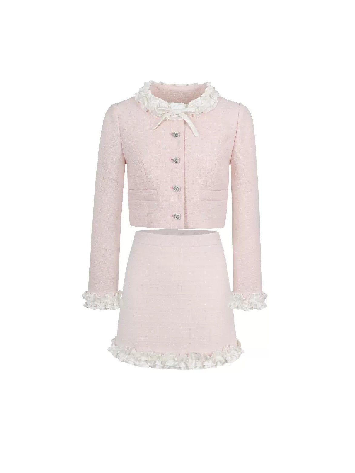 Fine Glitter Small Fragrance Jacket ＆ Frill Stitch Short Skirt