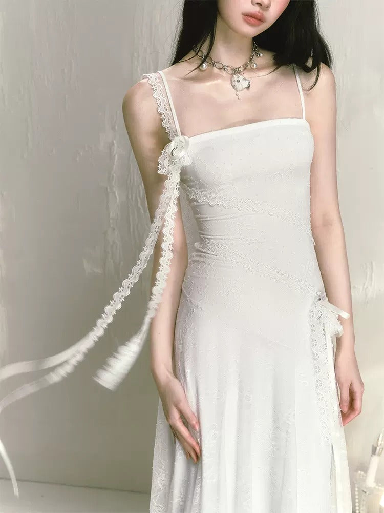 Irregular Lace Long Sling Dress