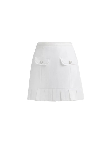 Ribbon Short Sleeve Cropped Jacket ＆ Pleated Frill Mini Skirt