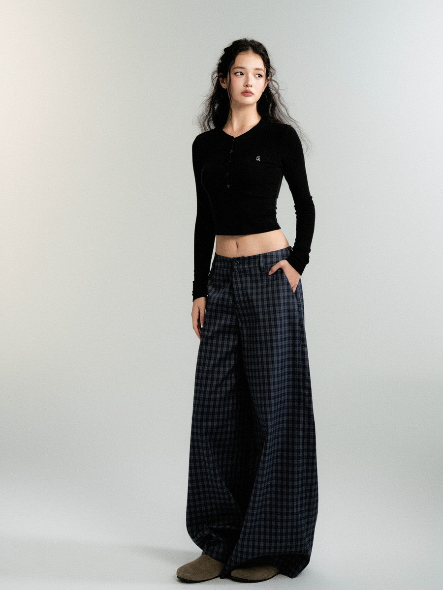 Checked Casual Loose Wide-Pants