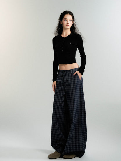 Checked Casual Loose Wide-Pants