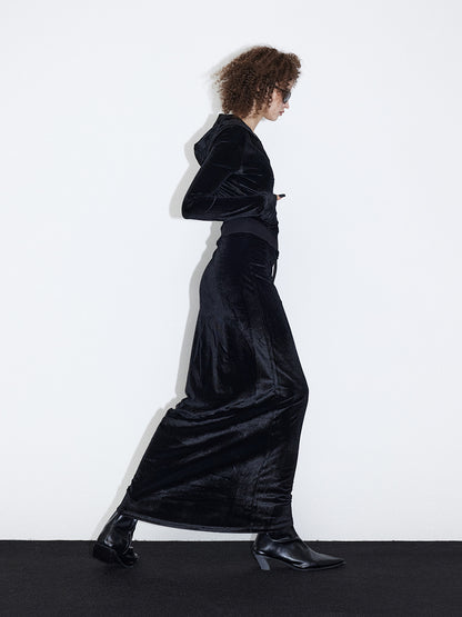 Velvet Set-Up Winter Plain Tops&amp;Pants&amp;Long-Skirt