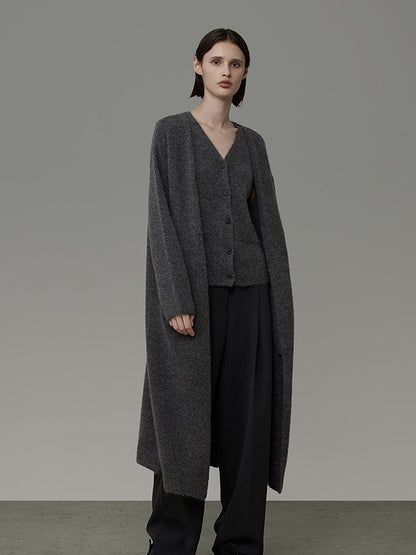 Knit Plain Simple Wool Long-Cardigan&amp;Vest