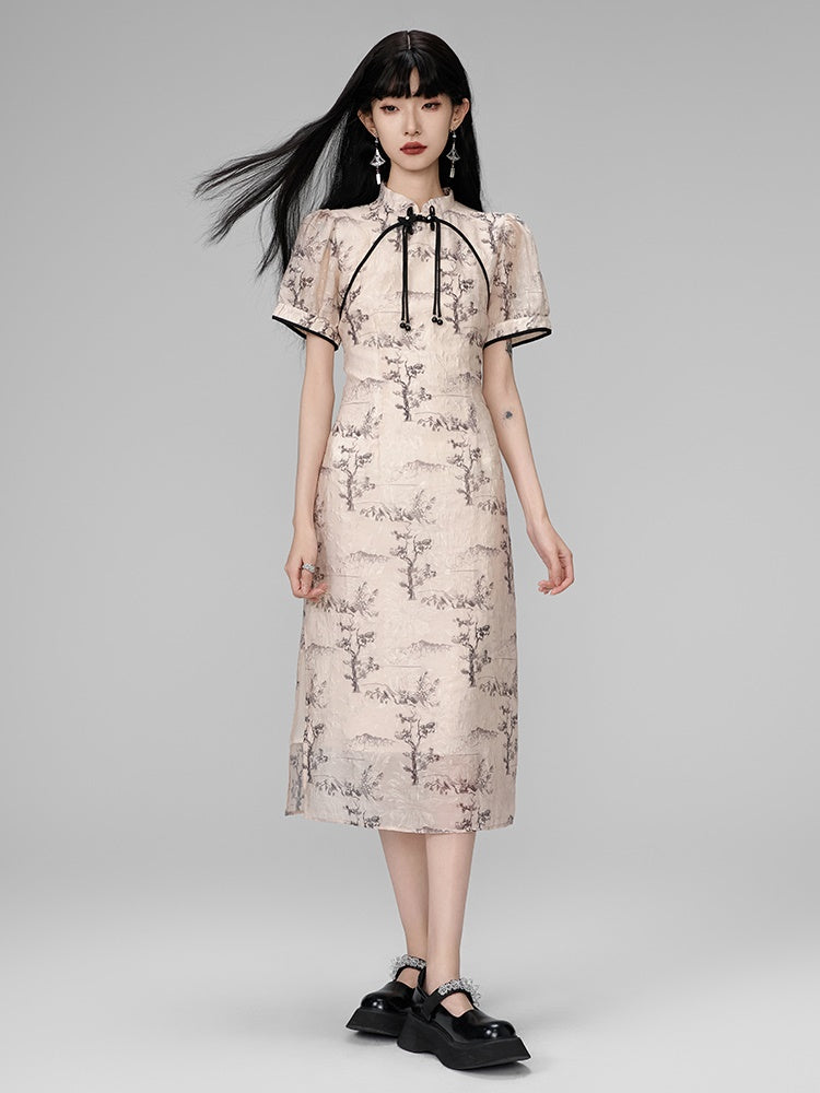 China Embroidery Watercolor Retro Nichi Dress