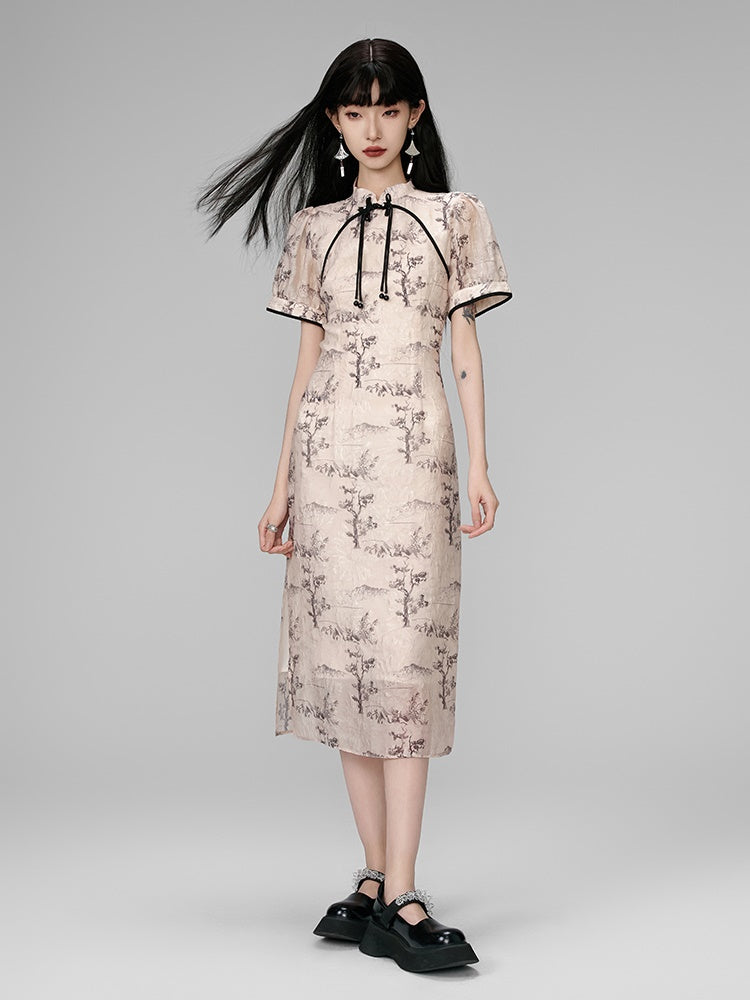 China Embroidery Watercolor Retro Nichi Dress