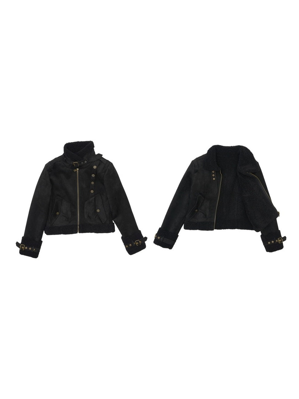 Boa Stand-Collar Vintage Thick Leather-Jacket