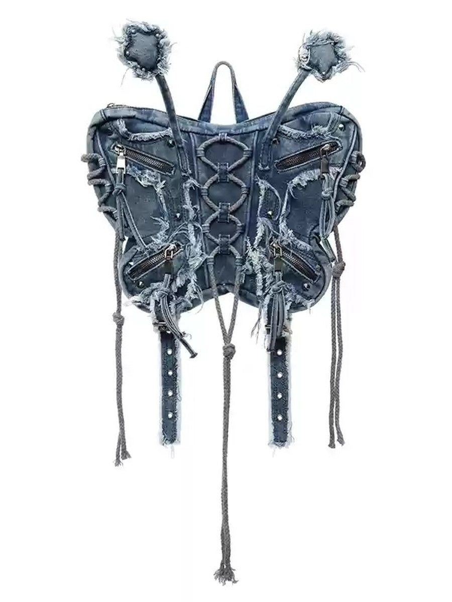 Denim Nichi Butterfly Damage Shoulder-Bag