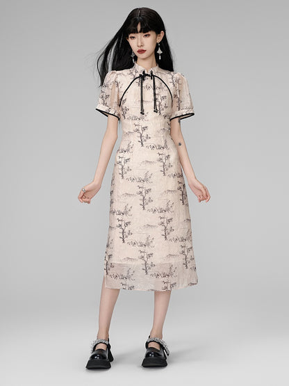 China Embroidery Watercolor Retro Nichi Dress