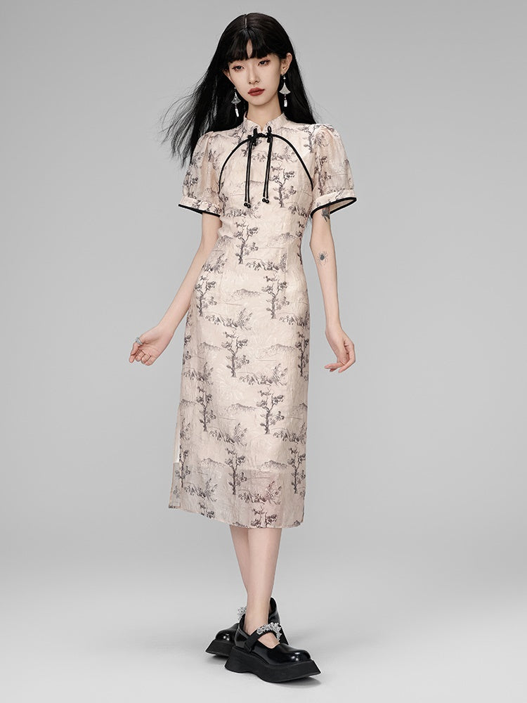 China Embroidery Watercolor Retro Nichi Dress