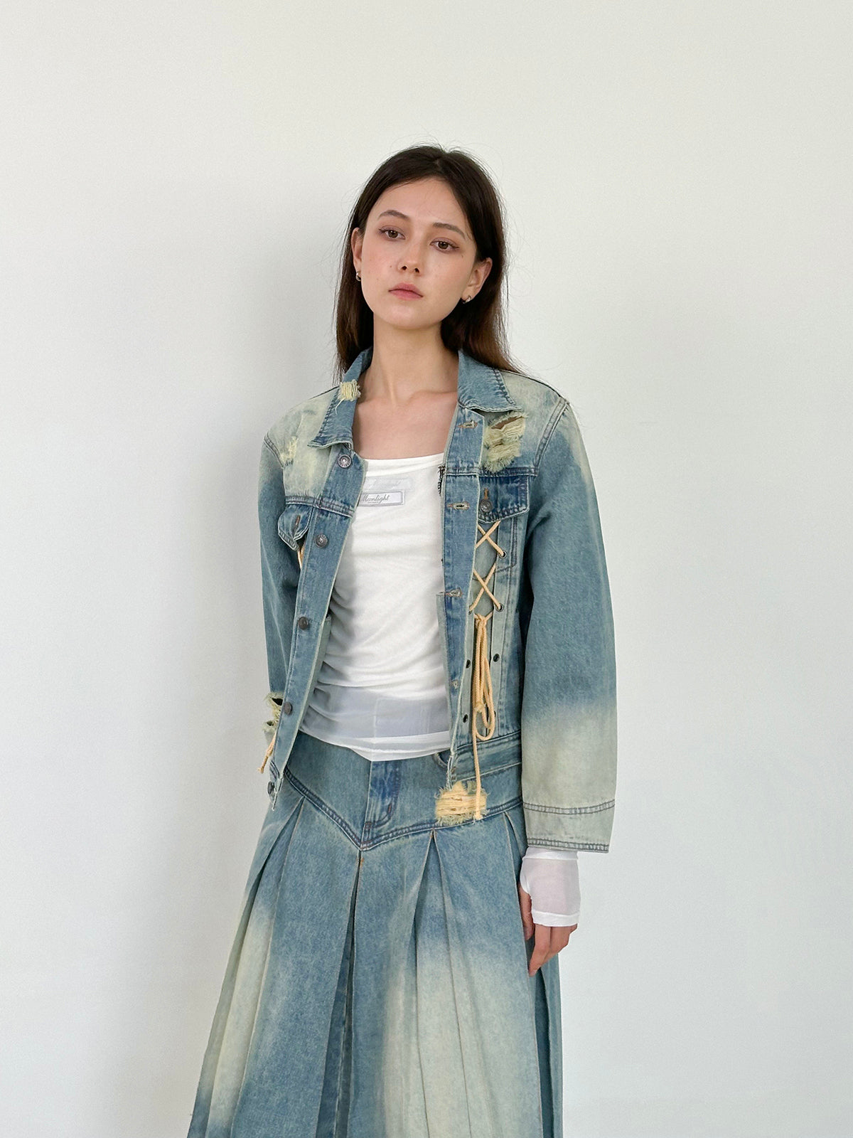 Washed Lace-Up Vintage Retro Nichi Jacket