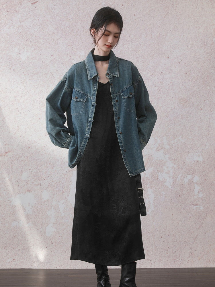 Casual Vintage Oversize Drop-Shoulder Denim-Jacket