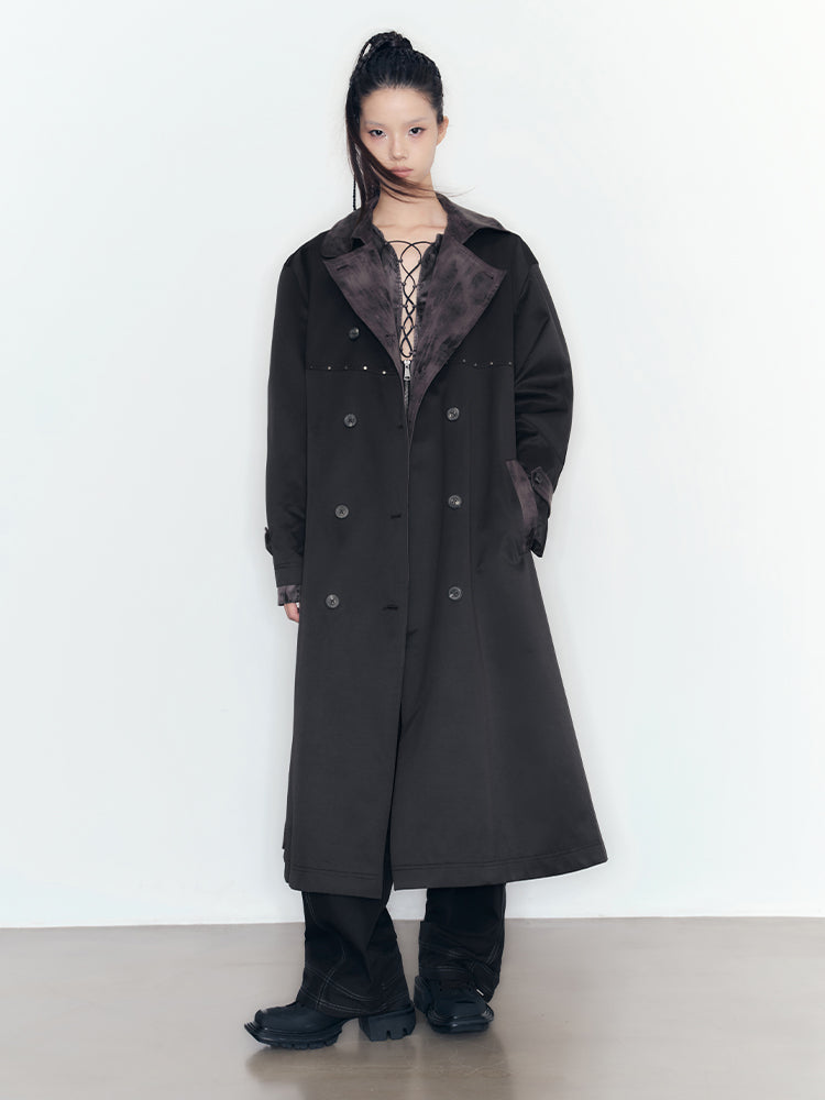 Ribbon Long Flare Speckled Trench-Coat