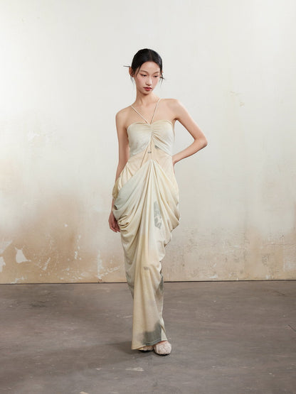 Halter-Neck Drape Elegant Back-Open Dress