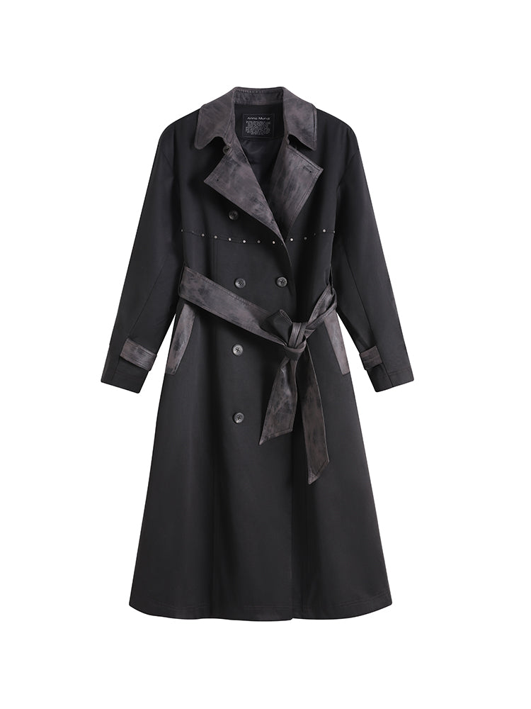 Ribbon Long Flare Speckled Trench-Coat