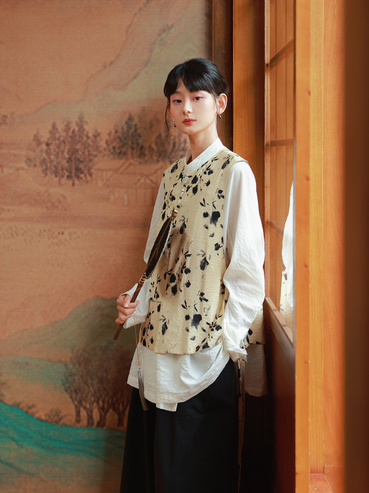 Fluffily China Mao-Collar Natural Flare Blouse