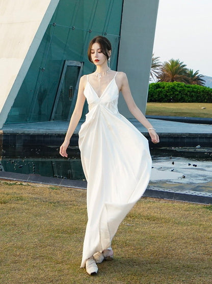 Camisole Back-Ribbon Long Drape Elegant Dress