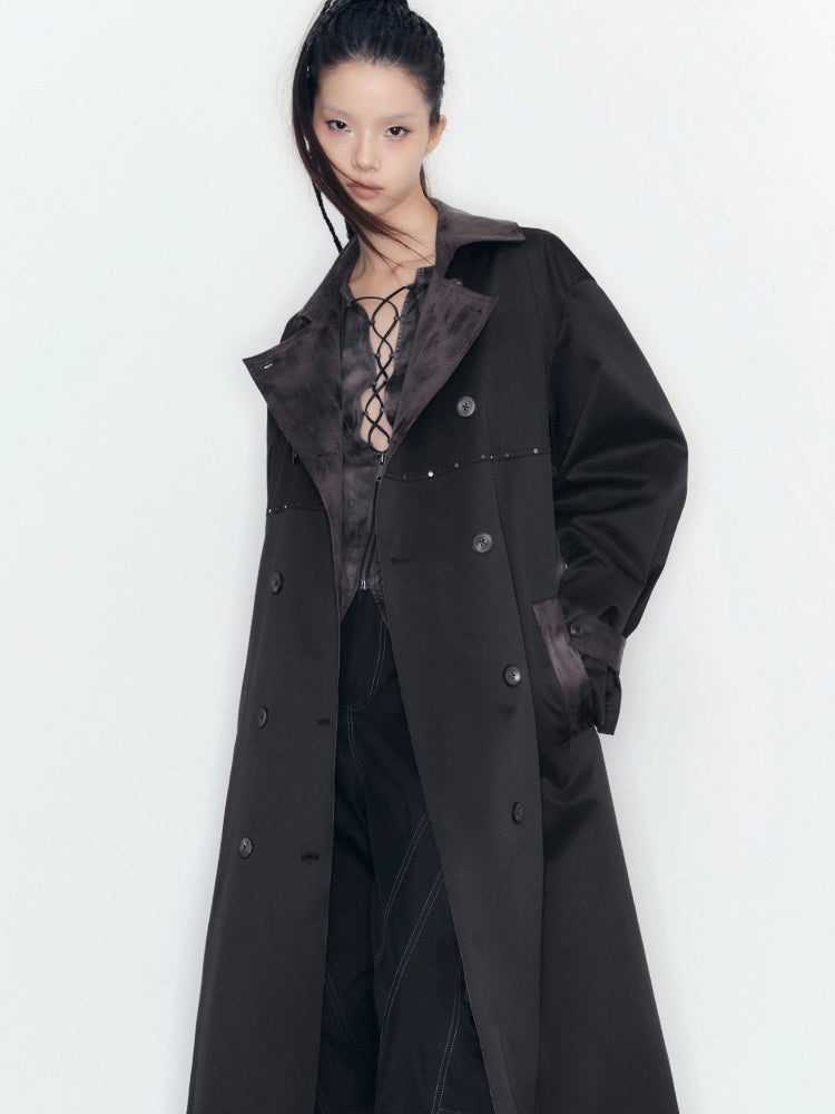 Ribbon Long Flare Speckled Trench-Coat