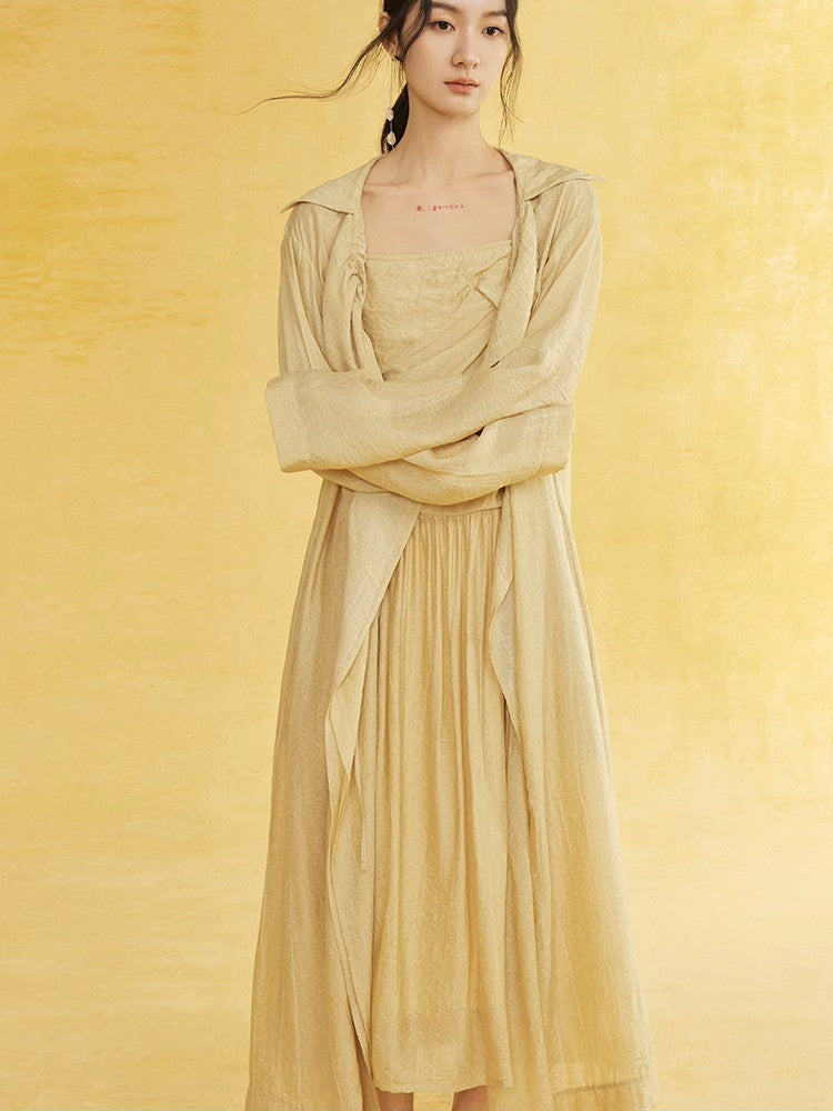 Retro Sheer Oversize Ruffle Wrinkled Long-Cardigan