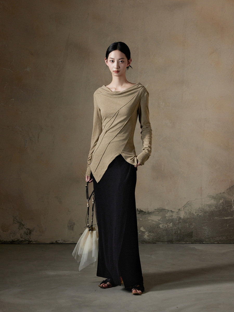 Knit Plain Simple Stretch Long-Skirt