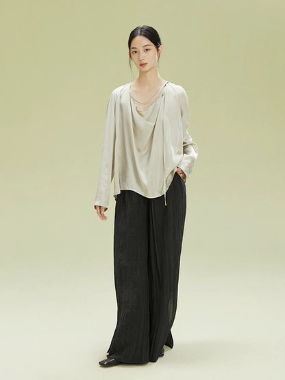 Crumply Wrinkled Casual Loose Relax Wide-Pants