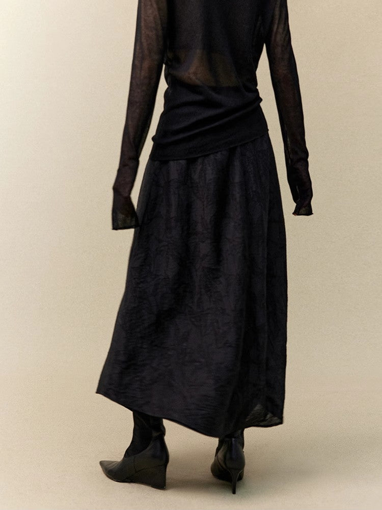 Wrap Nichi Asymmetry Ruffle Wrinkled Classy Long-Skirt