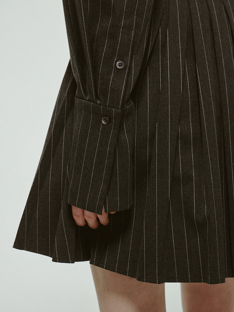 Stripe Classy Chic Half-Button Shirt-One-Piece