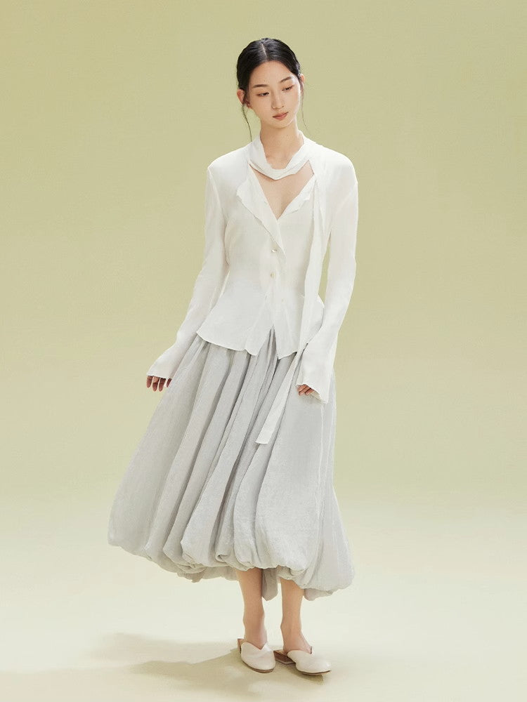 Nichi Asymmetry Plain Natural Shirt