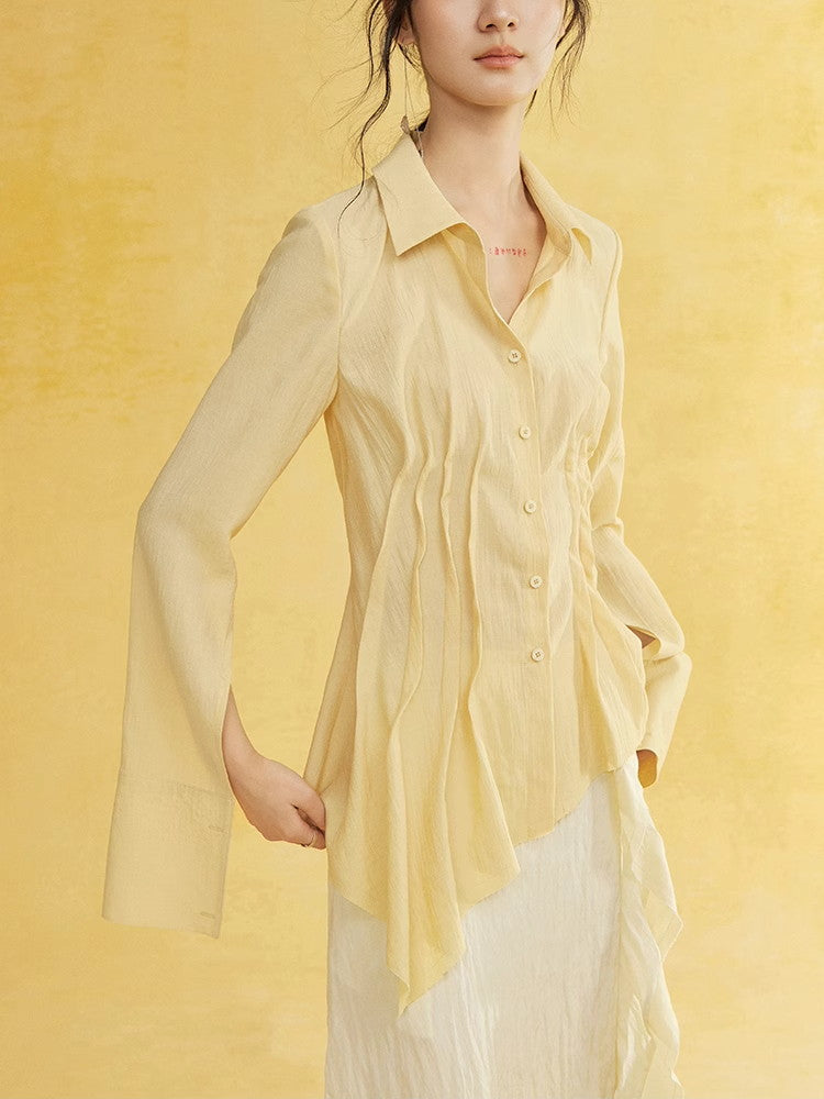 Pleats Wrinkled Natural Curve Shirt