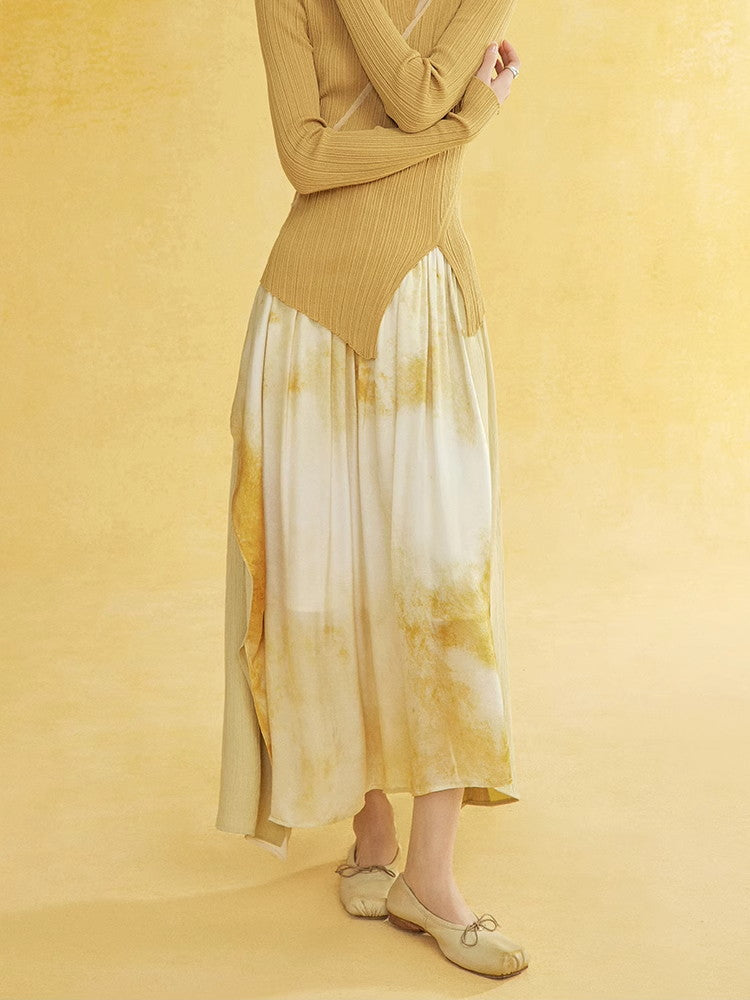 Tie-Dye Nichi Wrap Layered Natural Retro Long-Skirt