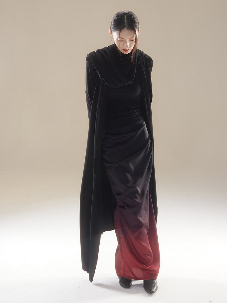 Bottle-Neck Drape Slim Simple Long Dress