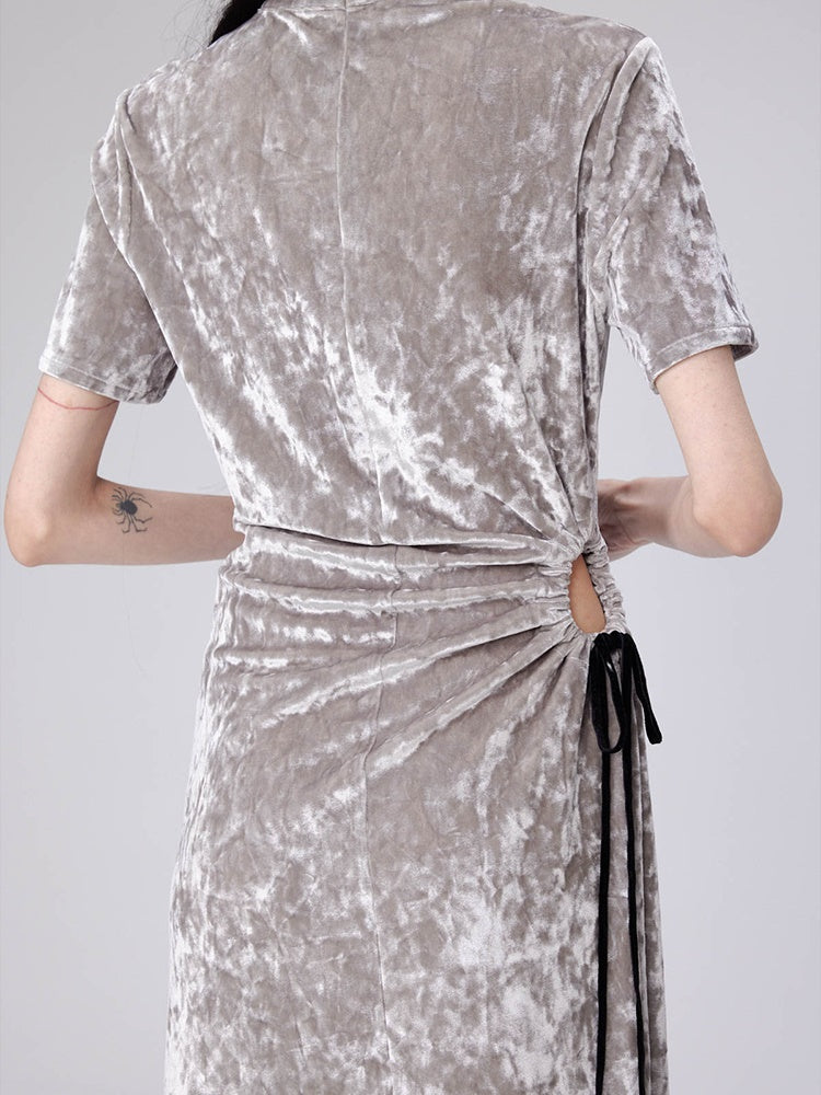 China High-End Nichi Drawstring Side-Holel Crumply Long Dress