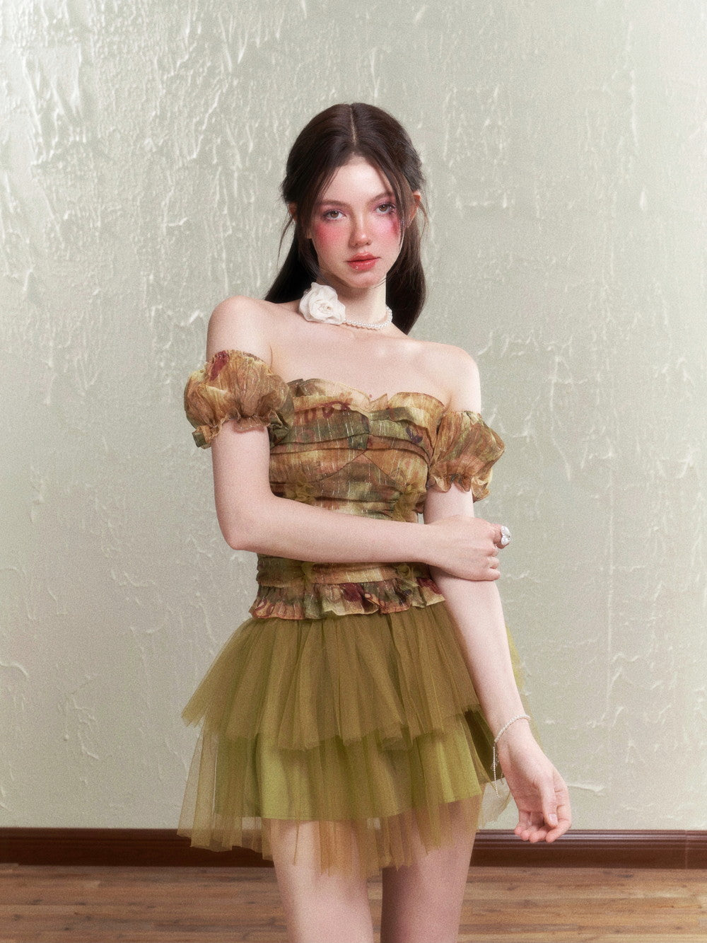 Retro Chic Rose Tulle Frle Tube-Top Minirocke