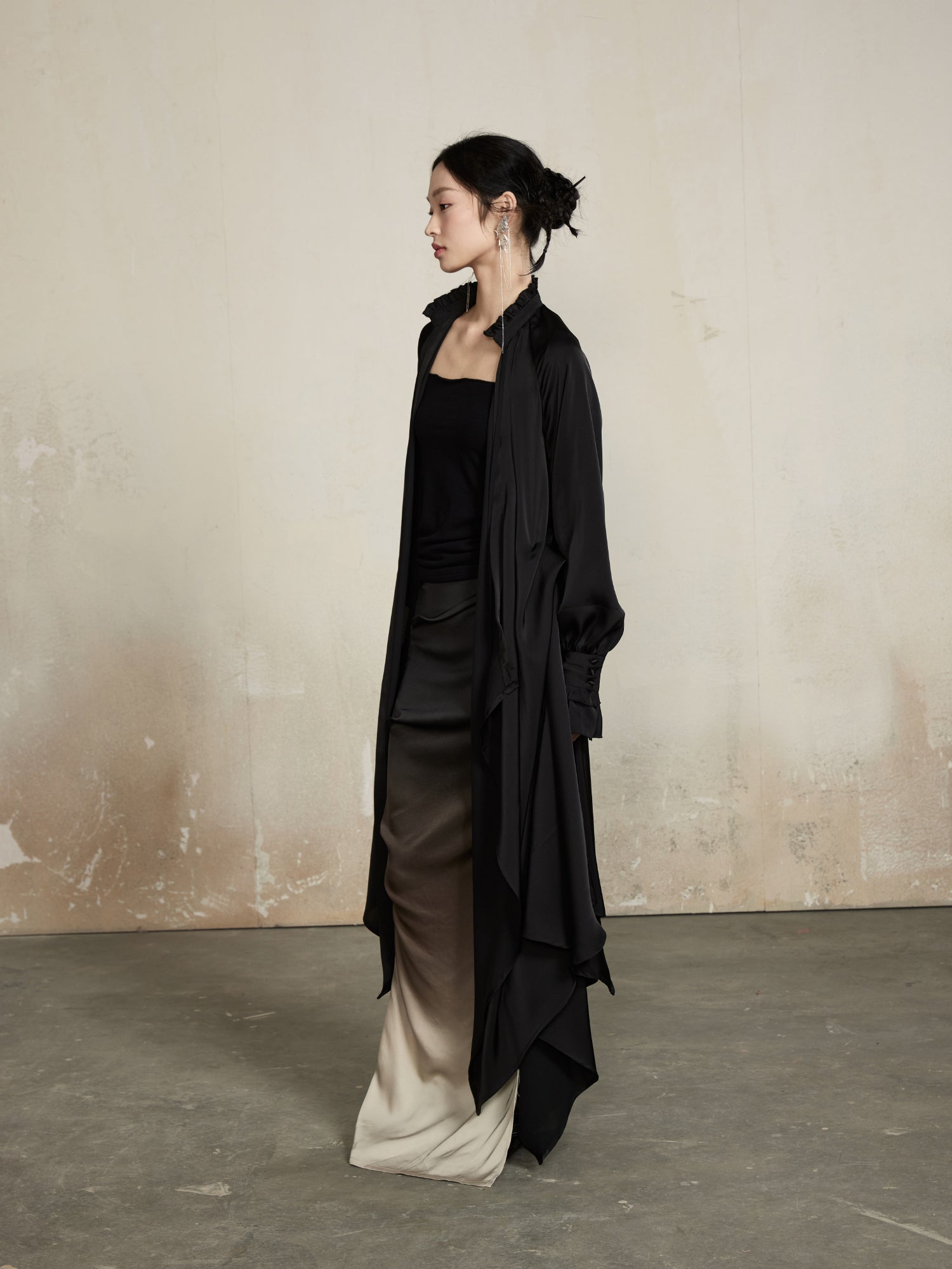 Drape Classy Nichi Oversize Thin Asymmetry Long-Shirt