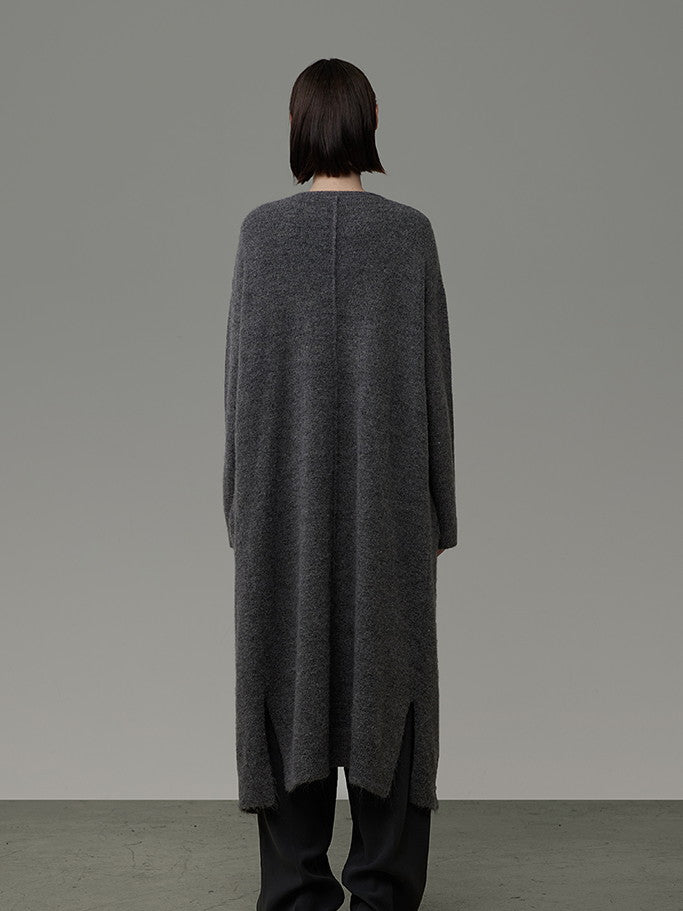 Knit Plain Simple Wool Long-Cardigan&amp;Vest