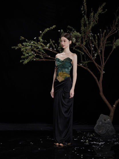 Set-Up Botanical Frill Chic Bare-Top＆Long-Skirt