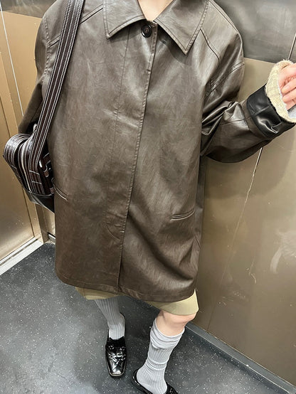 Oversize Retro Leather Vintage Coat