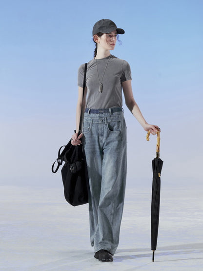 Denim pantalon simple lâché lâché droit lâché