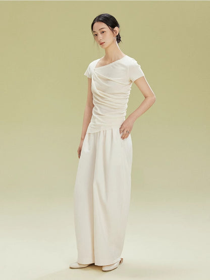 Simple Side-Leg Plain High-Waist Pants