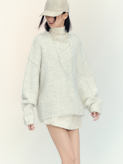 Oversize Loose Simple Chic Retro Crew-Neck Knit