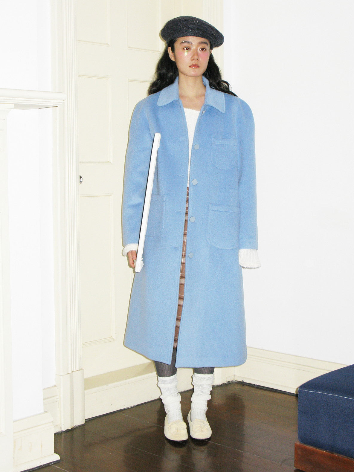 양모 긴 세련된 단순한 Soutien Collar-coat