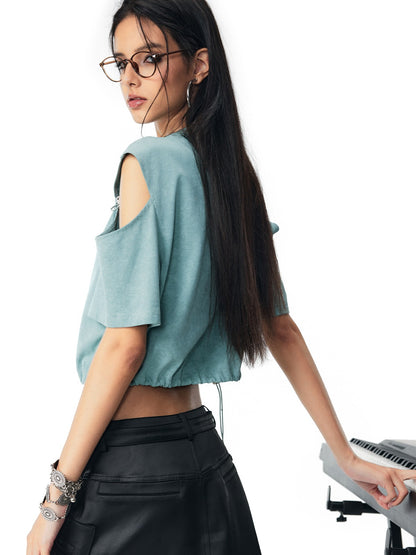 Open-shoulder Drawstring Unique Cropped Tops