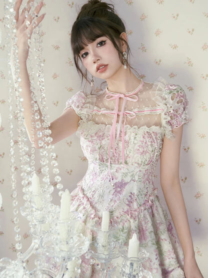 Flower Lace Feminine Ribbon Cute One-Piece