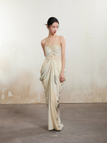 Halter-Neck Drape Elegant Back-Open Dress